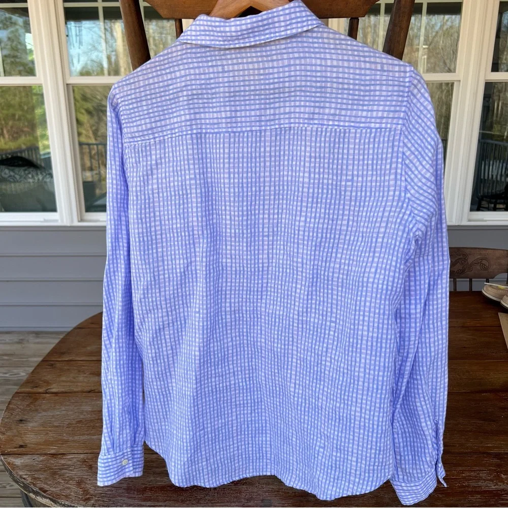 Lilly Pulitzer 100% Linen Button Down Shirt Women’s Purple Blue Plaid Size Large - Picture 7 of 15